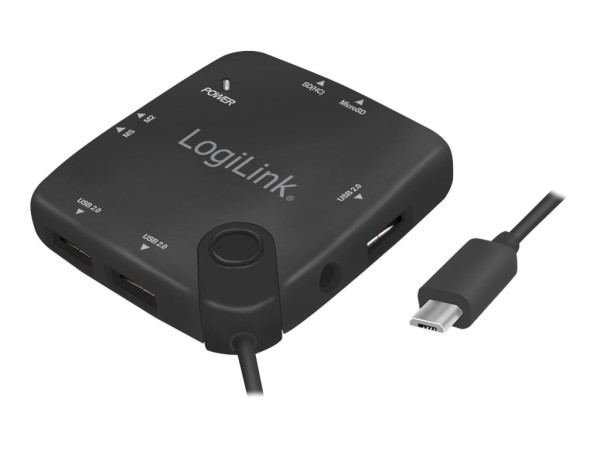 LOGILINK USB 2.0 Hub, 3-port, micro USB, OTG, w/cardreader, black