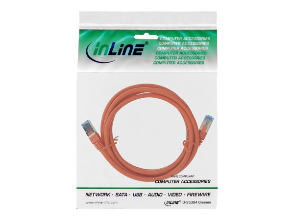 INLINE ® Patchkabel, S/FTP (PiMf), Cat.6A, 500MHz, halogenfrei, Kupfer, orange, 2m