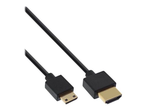 INLINE ® HDMI Mini Superslim Kabel A an C, High Speed HDMI® Cable with Ethernet, schwarz / gold, 0,5