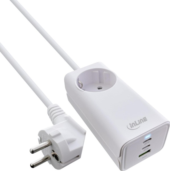 INLINE USB Netzteil, 65W Ladegerät, 2x USB-C + 1x USB-A, mit Schutzkontaktbuchse u