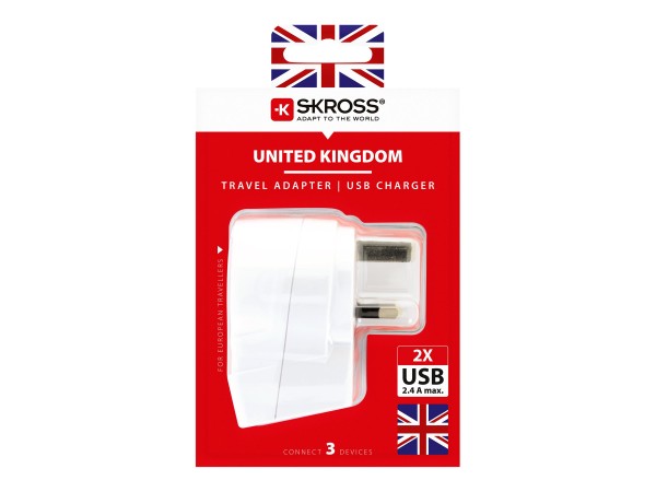 SKROSS 1500280 Adapter Steckdose 2 x USB mit UK-Adapter
