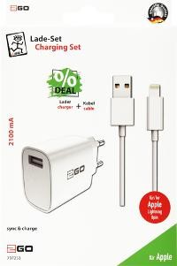 2GO Netz-Ladeset 100V-240V (2-teilig) - weiß für Apple