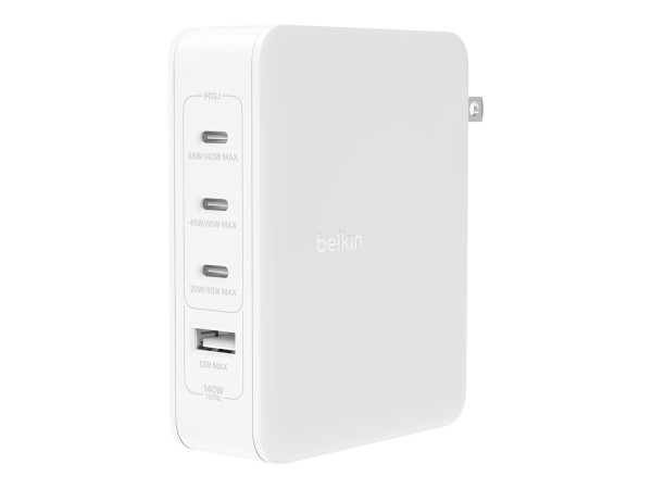 BELKIN 140 Watt 4-Port GaN Ladegerät mit UK, EU, US Stecker