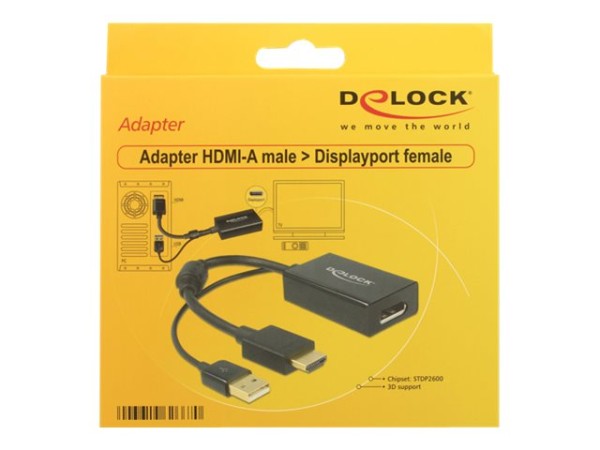 HDMI Adapter Delock A -> Displayport St/Bu +USB Strom 4K