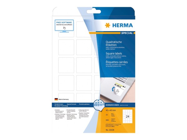 HERMA Etik. A4 weiß 40x40 mm quadr. ablösb. 600 St.