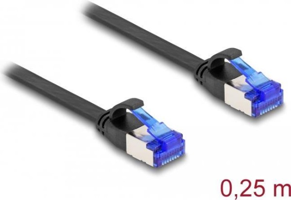 DELOCK RJ45 Flachband Patchkabel Stecker zu Stecker Cat.6A flexibel 0,25m schwarz